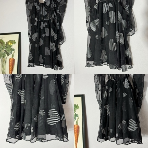 For Love & Lemons NWT black hearts Alexandra sheer dress size S - Picture 8 of 16